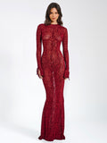 Waylynn Burnout Velvet Detail Mesh Backless Maxi Dress