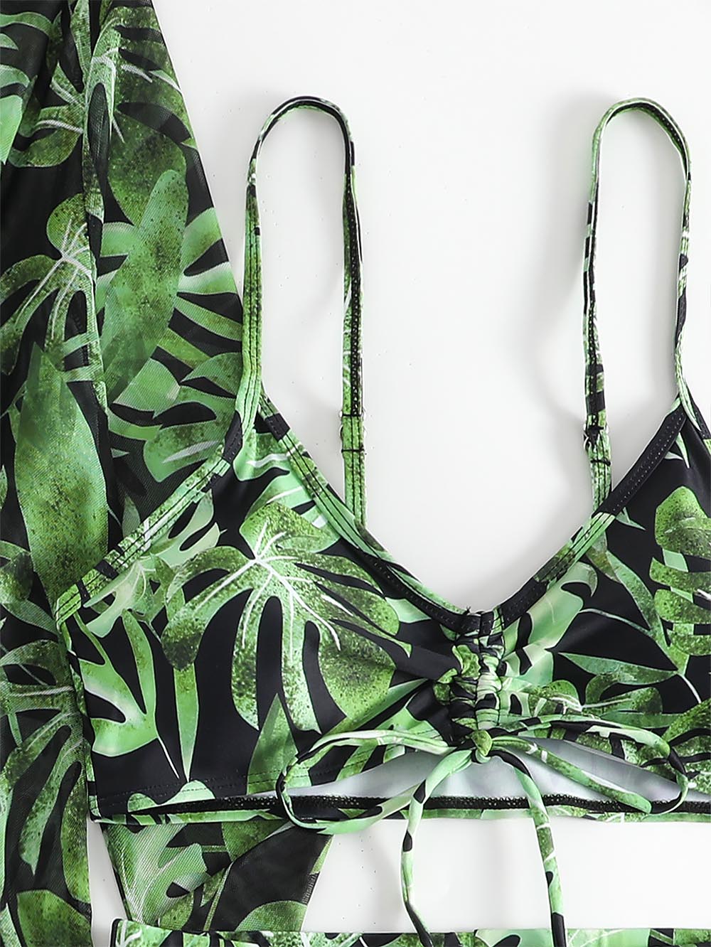 Women's Coconut Tree Print Three-Piece Set Swimsuit with Long-Sleeve Ins Hoodie | ZAKAPOP