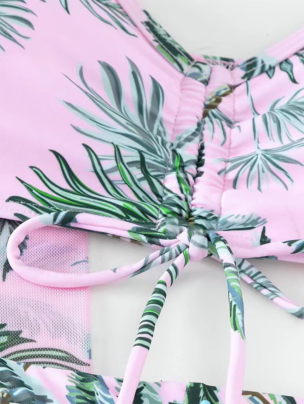 Women's Coconut Tree Print Three-Piece Set Swimsuit with Long-Sleeve Ins Hoodie | ZAKAPOP