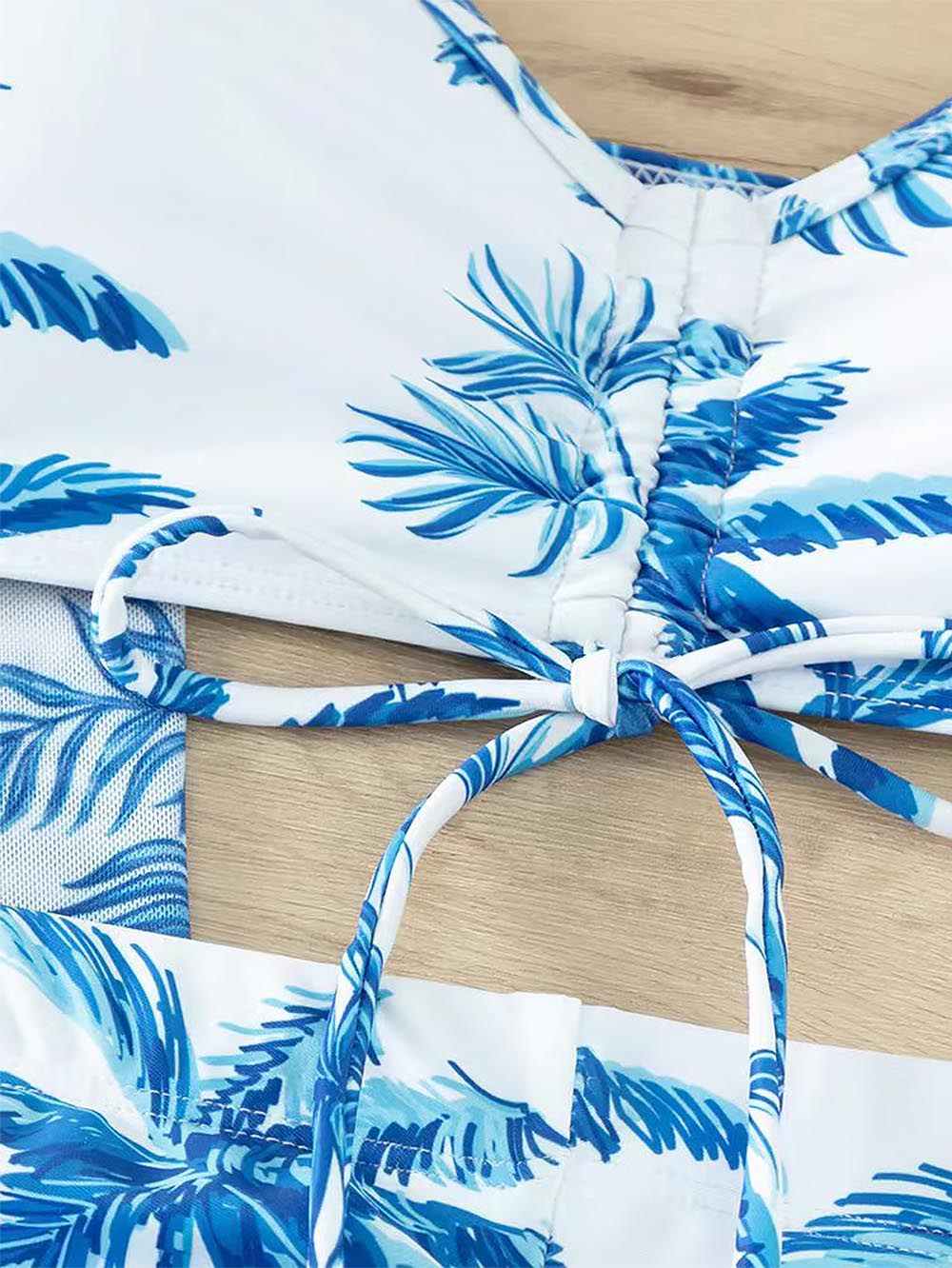 Women's Coconut Tree Print Three-Piece Set Swimsuit with Long-Sleeve Ins Hoodie | ZAKAPOP