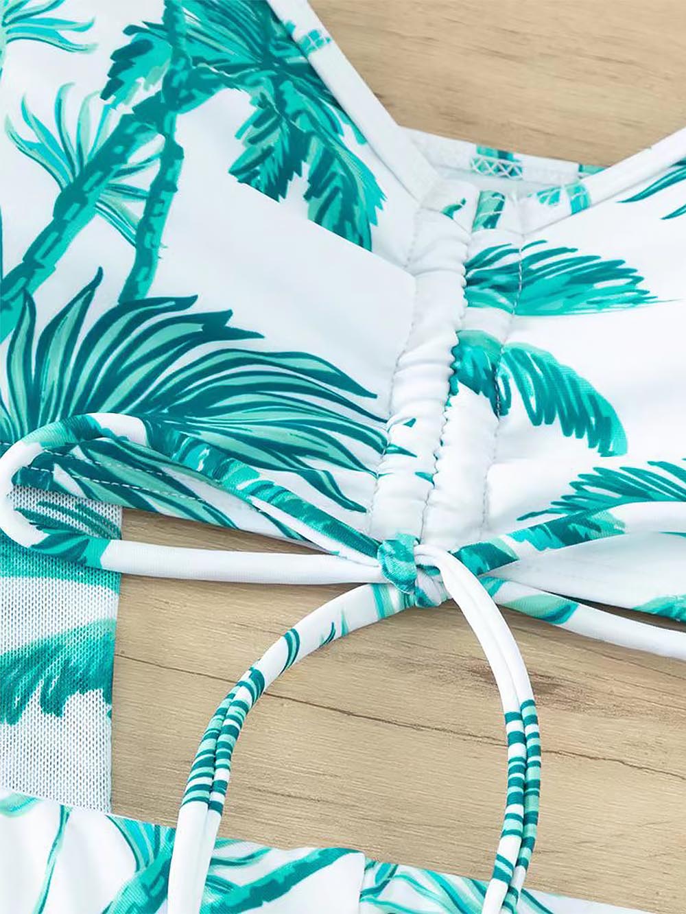 Women's Coconut Tree Print Three-Piece Set Swimsuit with Long-Sleeve Ins Hoodie | ZAKAPOP
