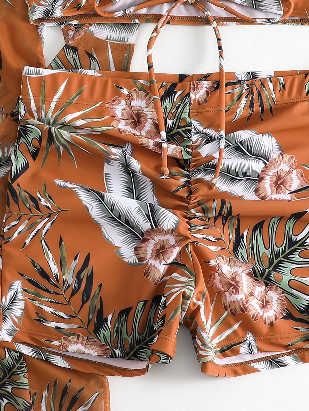 Women's Coconut Tree Print Three-Piece Set Swimsuit with Long-Sleeve Ins Hoodie | ZAKAPOP