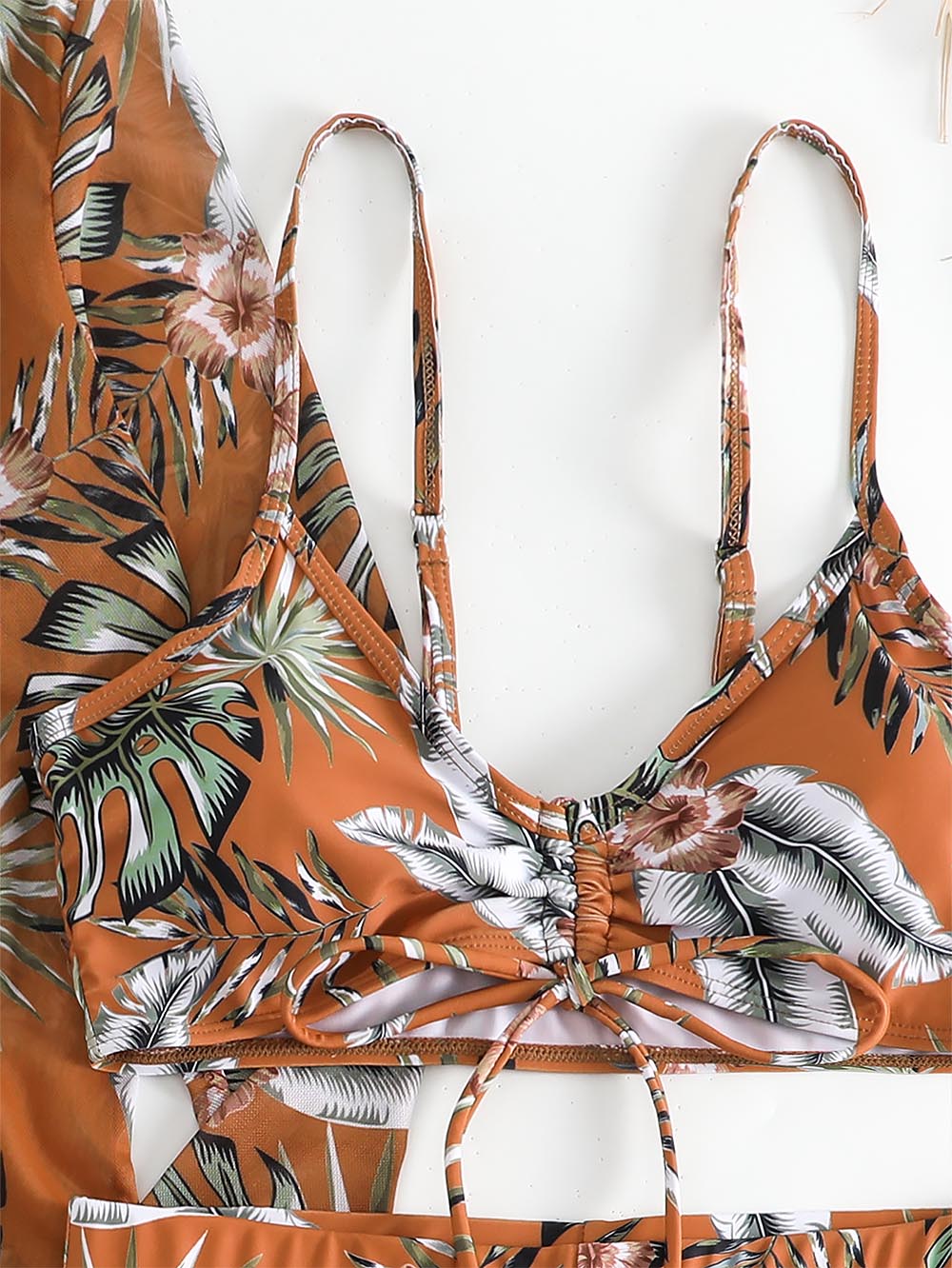 Women's Coconut Tree Print Three-Piece Set Swimsuit with Long-Sleeve Ins Hoodie | ZAKAPOP