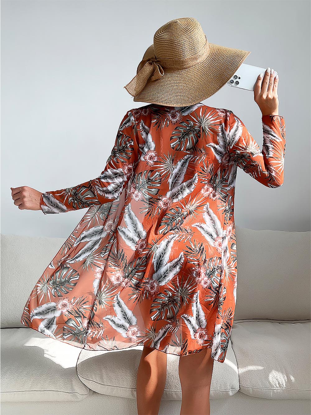 Women's Coconut Tree Print Three-Piece Set Swimsuit with Long-Sleeve Ins Hoodie | ZAKAPOP