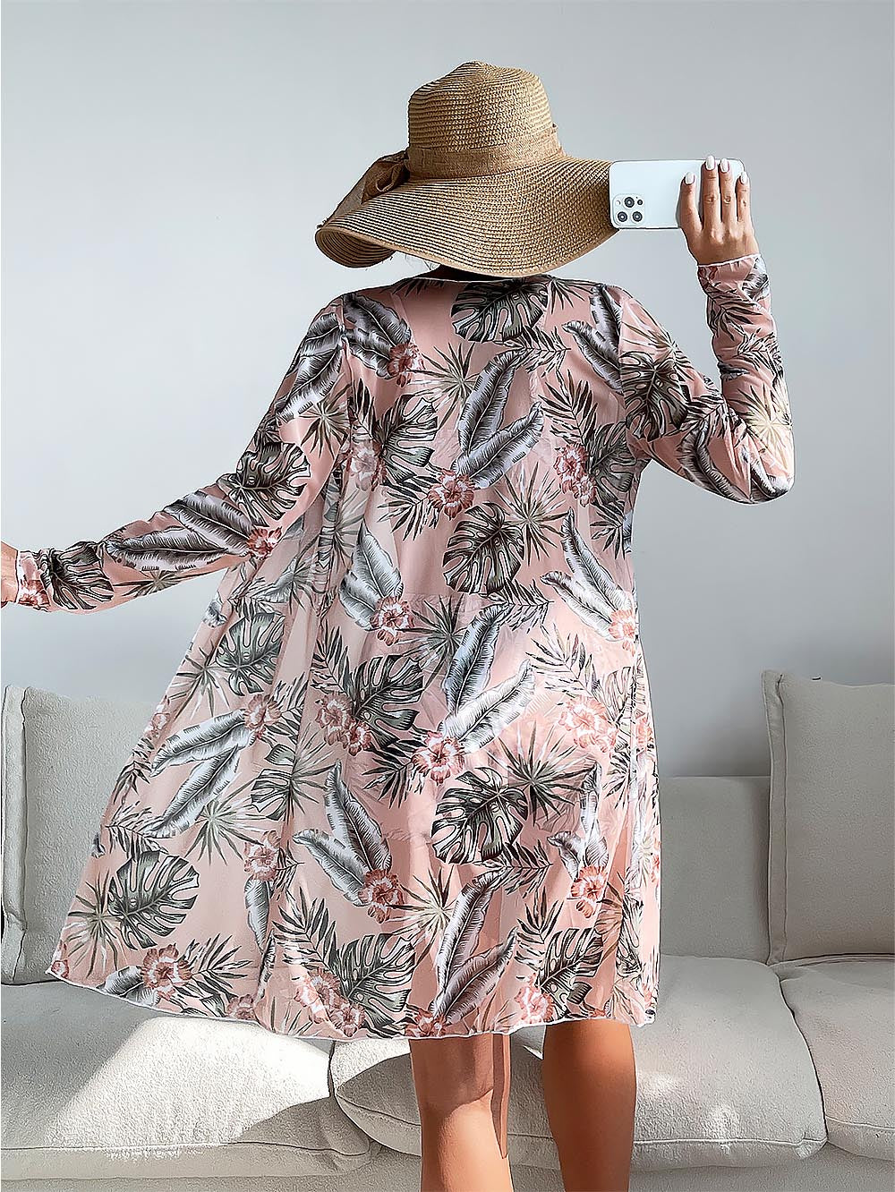 Women's Coconut Tree Print Three-Piece Set Swimsuit with Long-Sleeve Ins Hoodie | ZAKAPOP