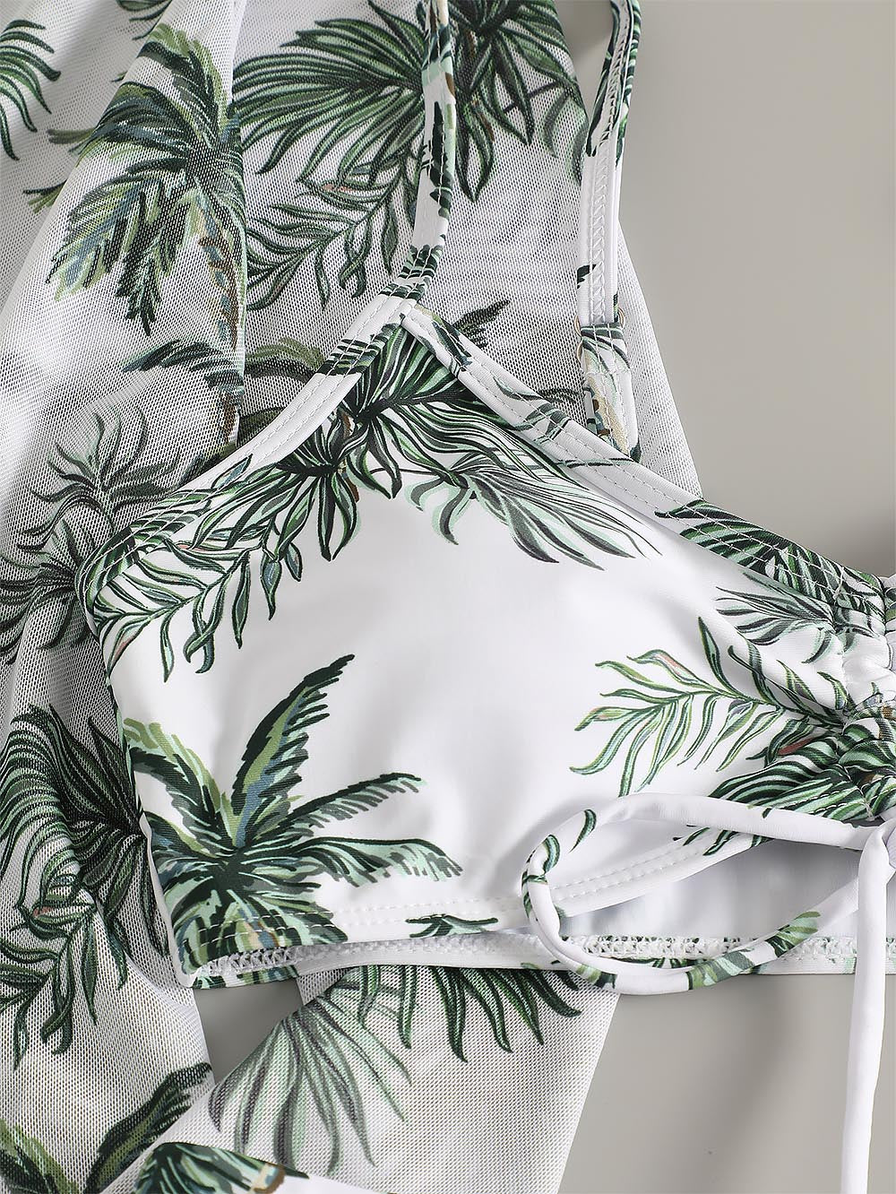 Women's Coconut Tree Print Three-Piece Set Swimsuit with Long-Sleeve Ins Hoodie | ZAKAPOP
