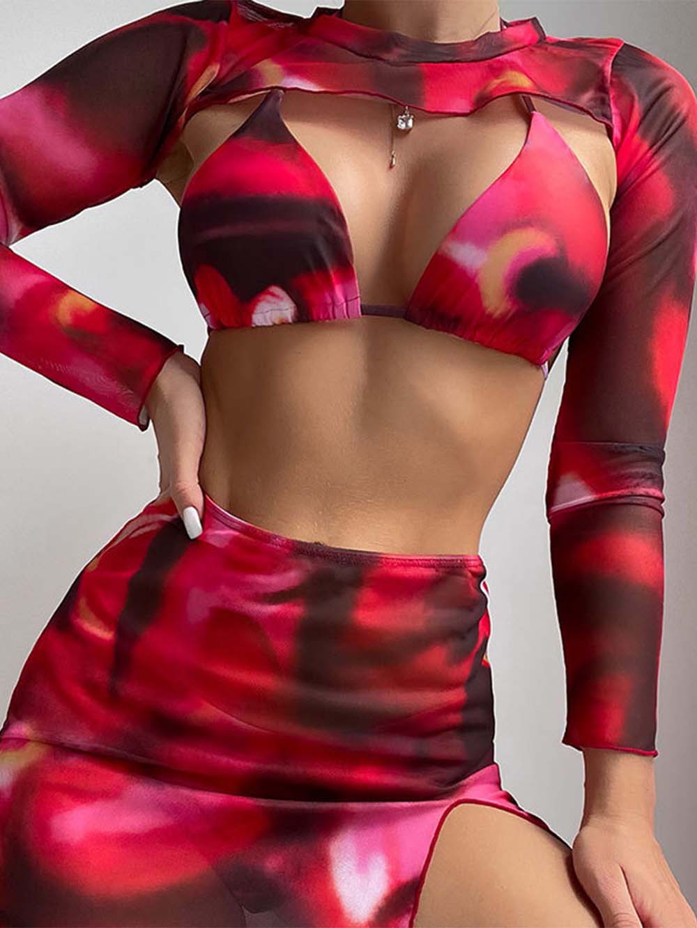 Printed Mesh Skirt 3PCS Bikini Swimsuit | ZAKAPOP