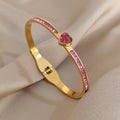 Pink Rhinestone Heart Charm Bracelet