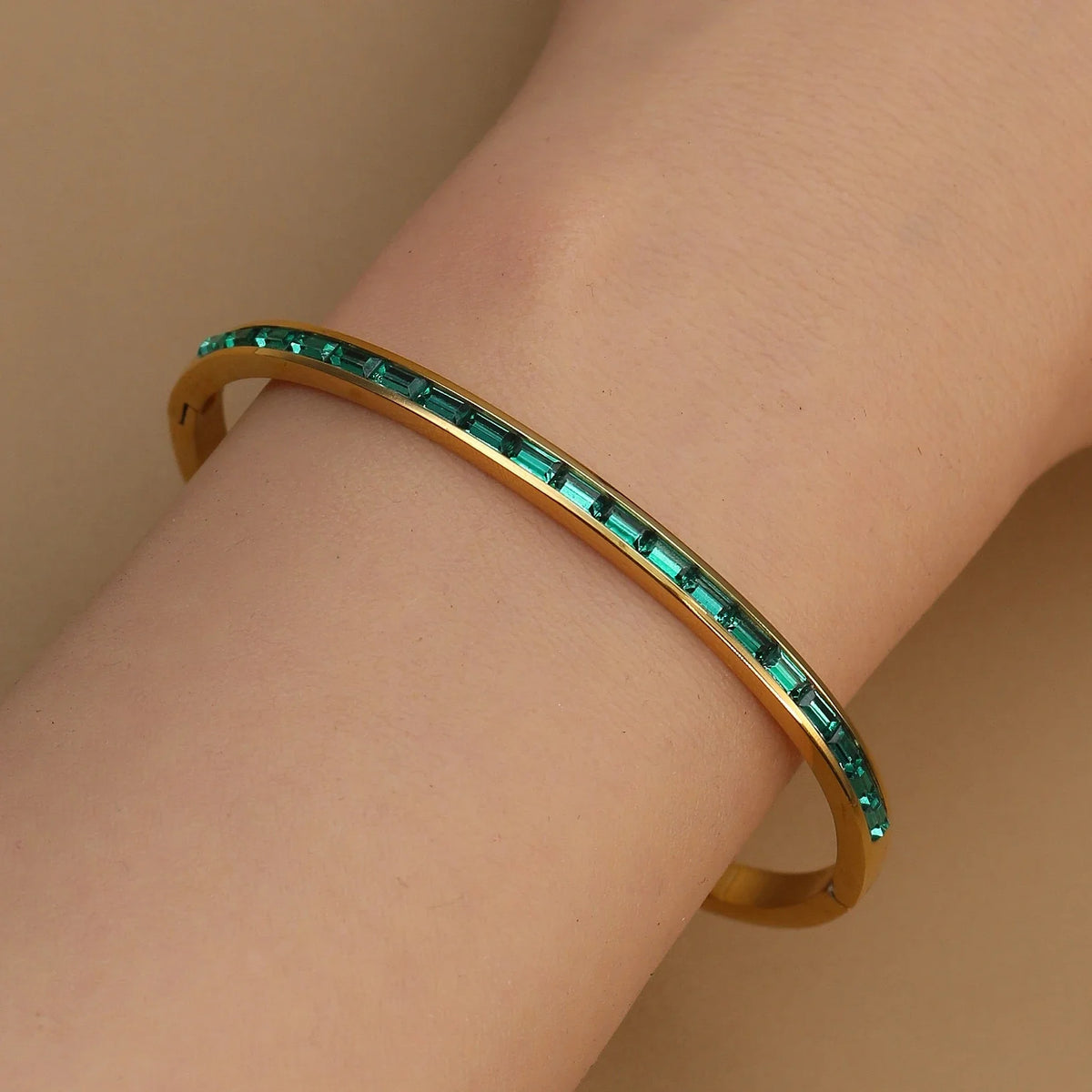 Stainless Steel Green Crystal Gold Color Bracelet