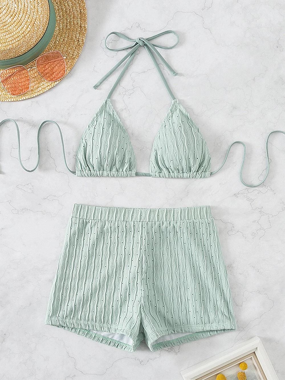 Solid Color Halter Triangle Bikini Swim Suit | ZAKAPOP