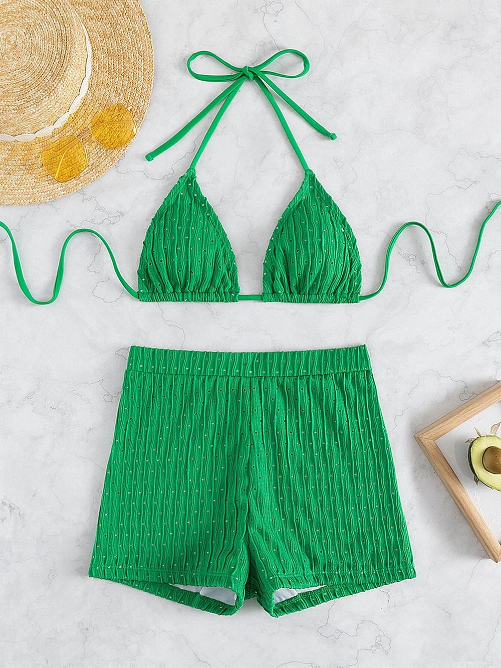 Solid Color Halter Triangle Bikini Swim Suit | ZAKAPOP