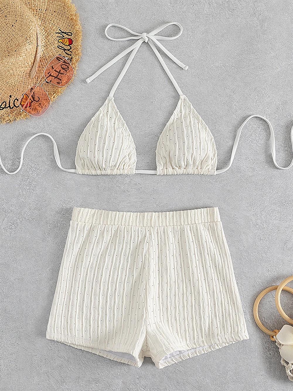 Solid Color Halter Triangle Bikini Swim Suit | ZAKAPOP