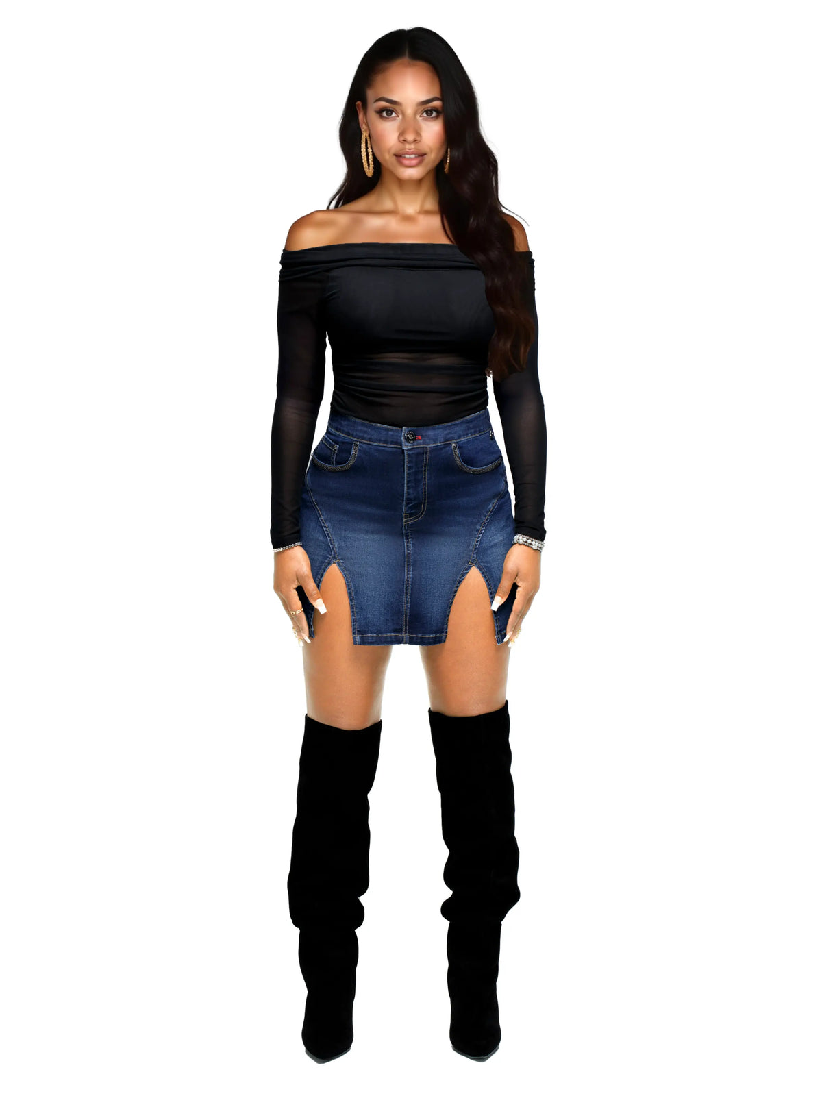 Off Shoulder Mesh Top - Black