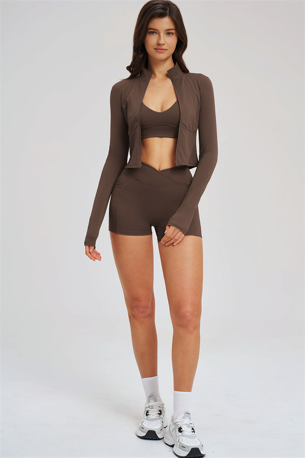 The Sizzle Zip Jacket Sports Bra Shorts 3-Piece Set